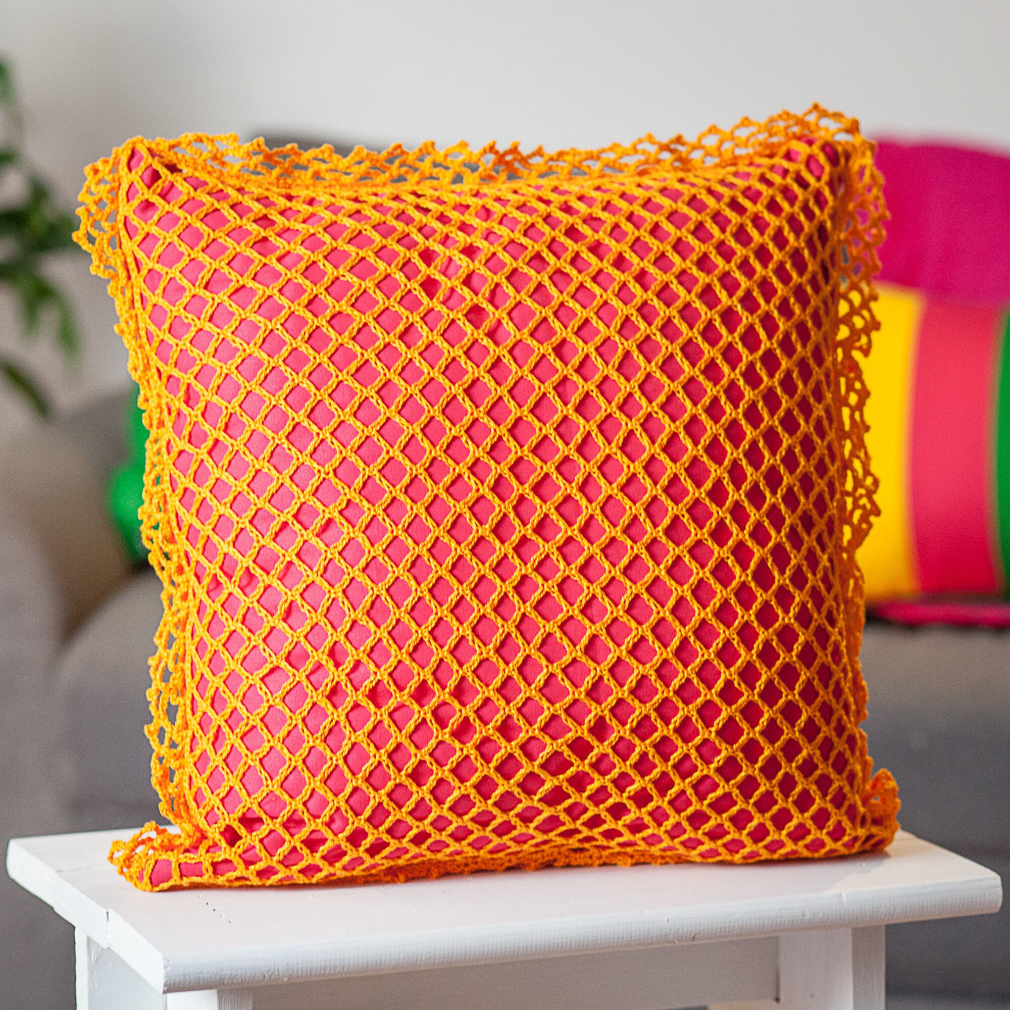 Housse de Coussin en Crochet Tecer Contemporâneo Rose et Orange