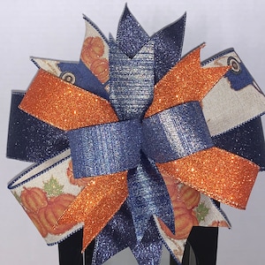 Fall Bow, Fall Wreath Bow, Fall Lantern Bow, Fall Door Hanger Bow, Lantern Bow, Wreath Bow, Navy, Orange And Beige Bow, Thanksgiving Bow