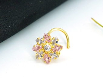 Gold Flower Nose Stud: Handmade Jewelry Indian Nose Ring