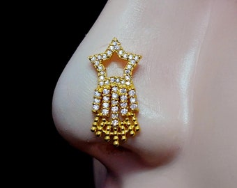 Gold Star Nose Stud: Indian Sterling Silver CZ Nose Screw