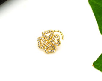 Gold Heart Nose Stud: Indian Nose Screw, Sterling Silver Piercing