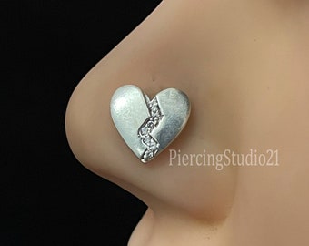 Heart Nose Stud: Sterling Silver Crystal Flower Nose Piercing