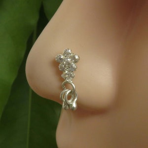 Sterling Silver Flower Nose Stud: CZ Indian Nose Ring