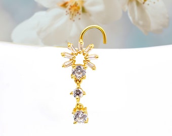 Gold Dangle Nose Stud: Sterling Silver Indian Screw Nose Ring
