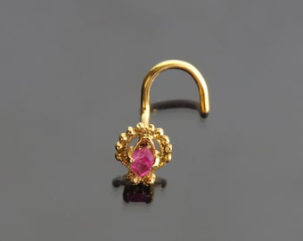 Ruby Nose Stud: 18G 14krt Gold Plated Indian Nose Ring