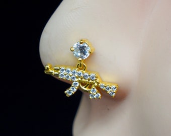 14krt Gold Plated Nose Piercing: Dangle Indian Nose Ring Special Hoop