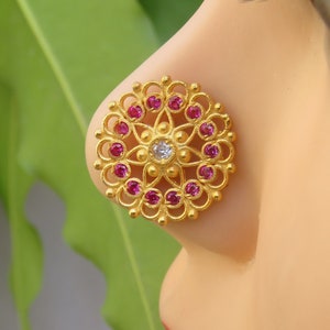 Ruby Nose Pin Indian Nose Ring Crock Screw Nose Stud Unique Nose Stud  Big Nose Stud Gold Nose Stud Body Jewelry 14krt yellow Gold Nose Hoop