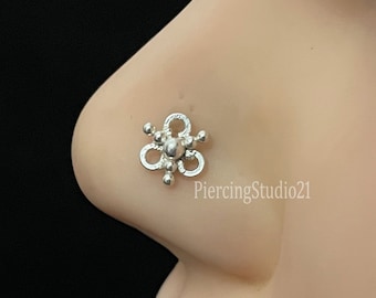 Sterling Silver Indian Nose Stud: Crystal Flower Nose Ring