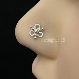 Sterling Silver Indian Nose Stud: Crystal Flower Nose Ring