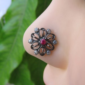 Black Nose Stud Indian Nose Hoop Christmas Sale Gifts Indian Nose Jewelry Flower Nose Stud L Shape Nose Stud Indian Nose Ring Ruby Nose Stud