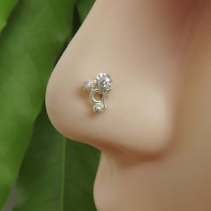 Sterling Silver Nose Stud: Cubic Zirconia Gem, Indian Style