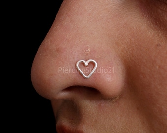 Sterling Silver Heart Nose Stud: Indian Nose Screw, 22G