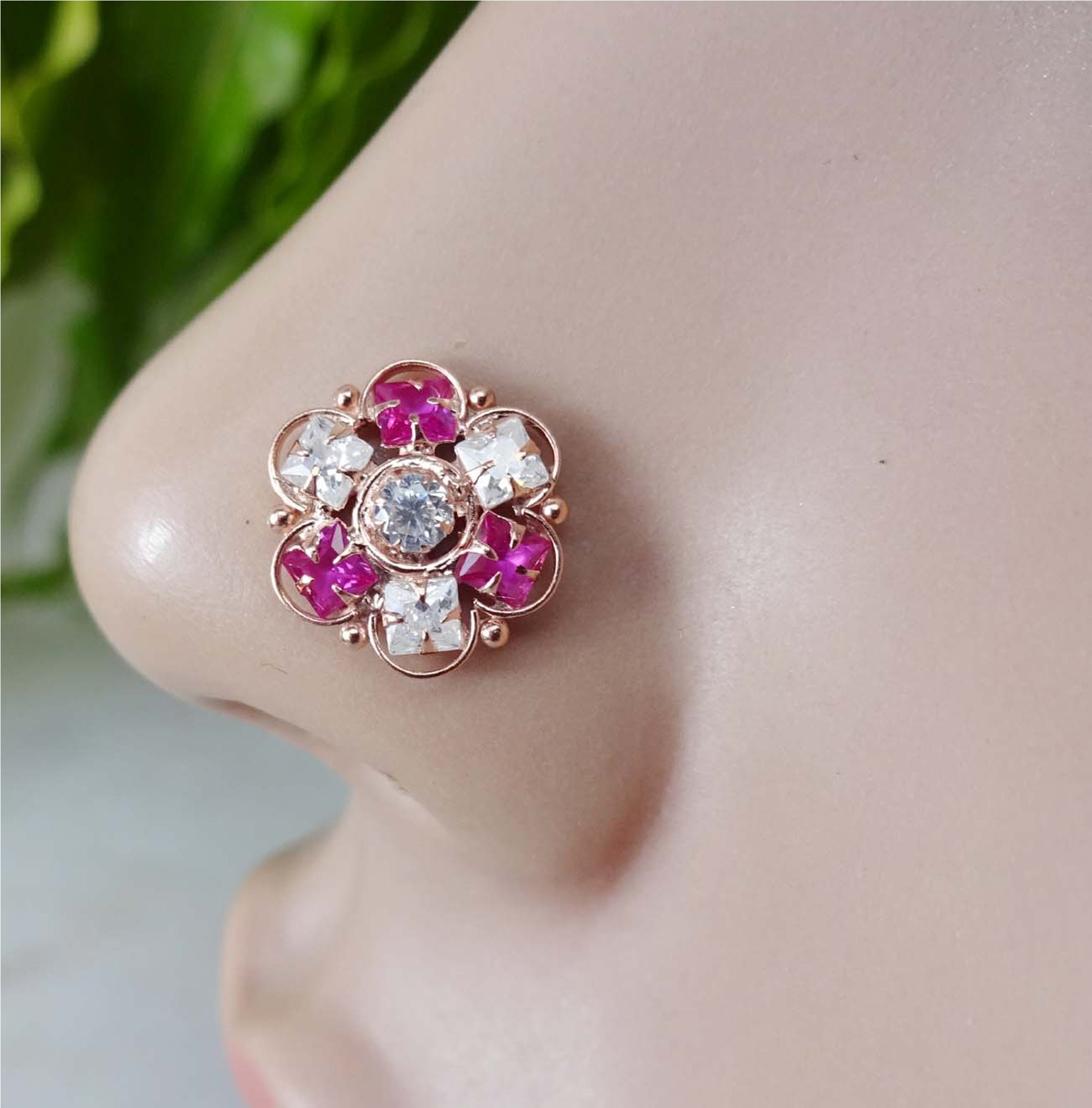 Rose Gold Nose Stud Flower Nose Stud Medusa Piercing Faux Nose Etsy