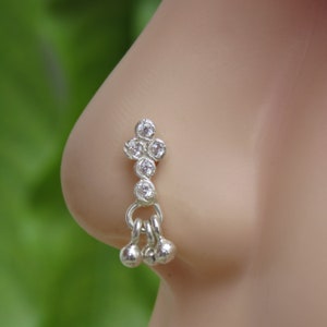 Sterling Silver Dangle Nose Ring: Indian Crystal Nose Stud