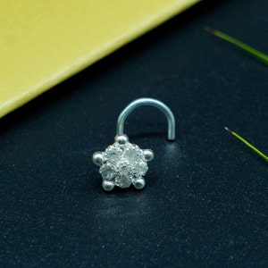 Sterling Silver Nose Stud: CZ Gem Flower, Indian Nose Ring