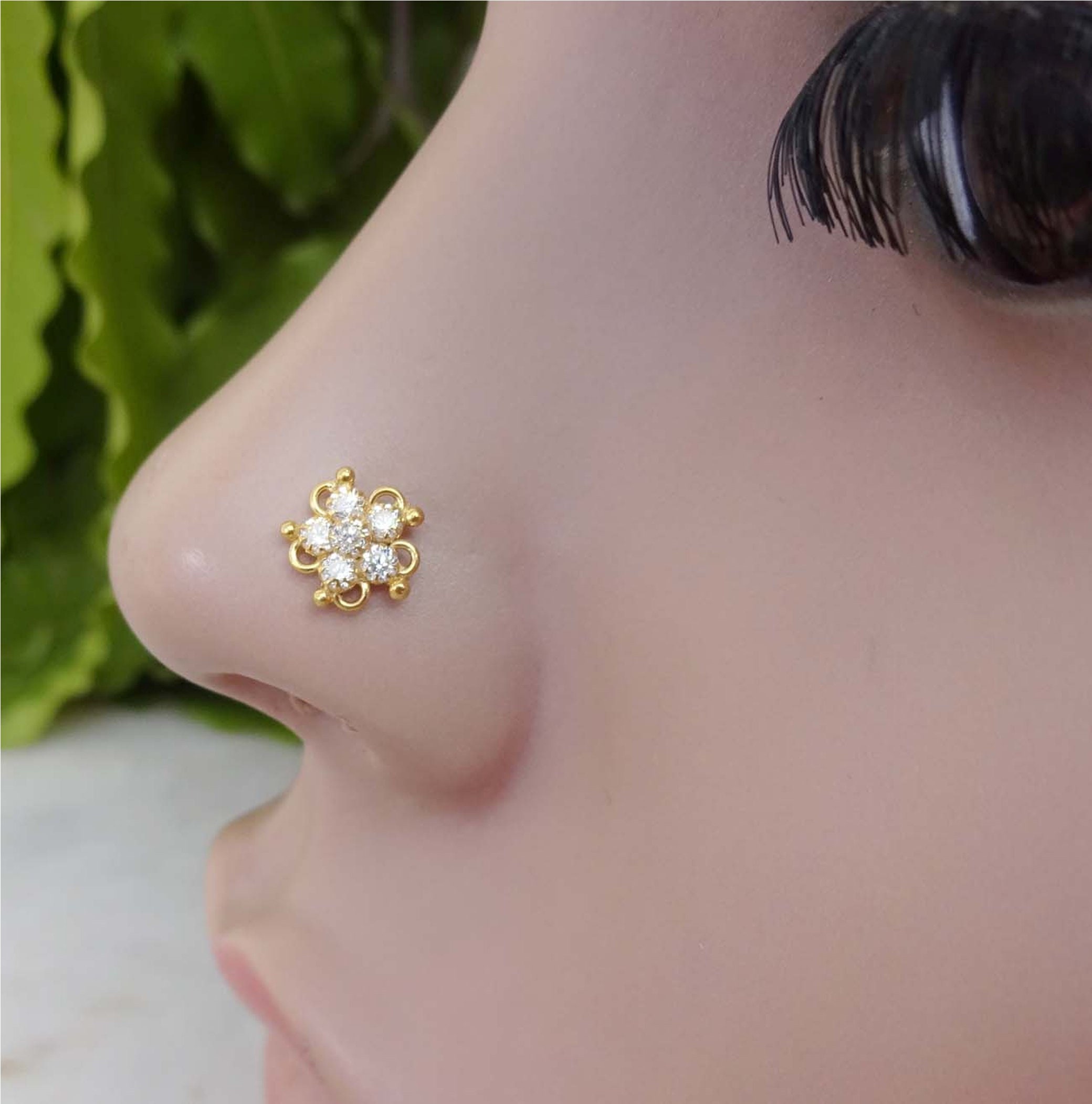 Gold Nose Stud Indian Nose Stud Crystal Nose Piercing Indian Etsy