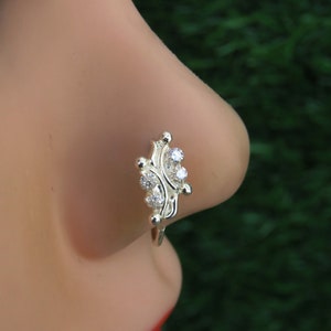 Sterling Silver Nose Stud: Indian Hoop Screw with Cubic Zirconia