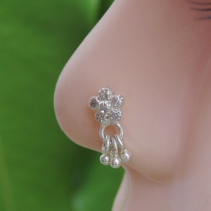 Sterling Silver L-Shape Nose Stud: Dangle Indian Nose Piercing