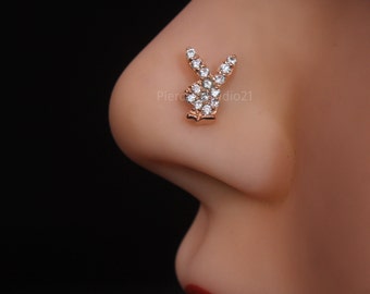 Rose Gold Bunny Nose Stud: Cubic Zirconia 925 Sterling Silver Piercing