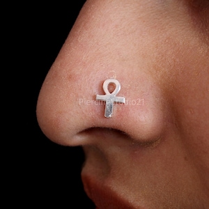 Sterling Silver Ankh Nose Stud: Tribal Indian Nose Ring
