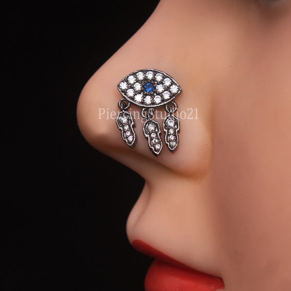 Indian Dunne Nasenring Tribal Nose Ring Christmas gift Nose Stud Black Nose Hoop Sterling Silver Nose Stud CZ Simulated Diamond Nose Ring