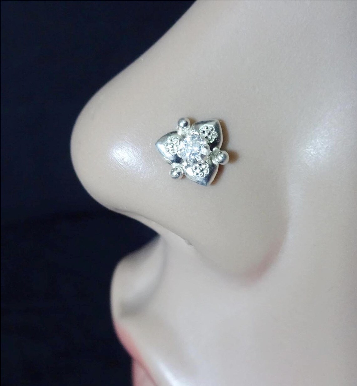 CZ Clear Nose Piercing Silver Nose Jewelry 16 Gauge Nose Stud Etsy