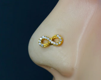 Infinity Nose Stud: Gold Indian Nose Ring Crock Screw, Cubic Zirconia