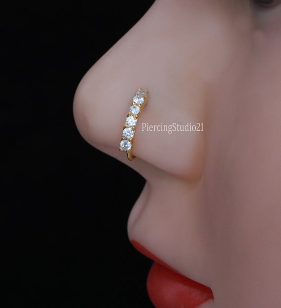 Buy White Embellished Stone Nose Ring at Aza Fashions | Nose ring, Gold  plated stone, Embellished