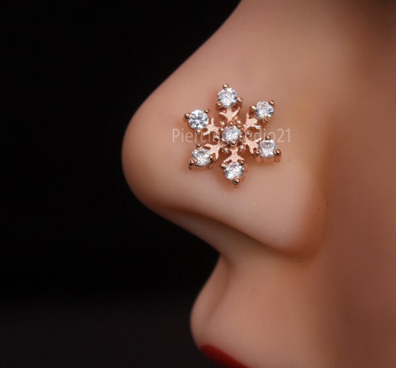 16G Six Point Diamond Flower Fake Nose Ring Hoop