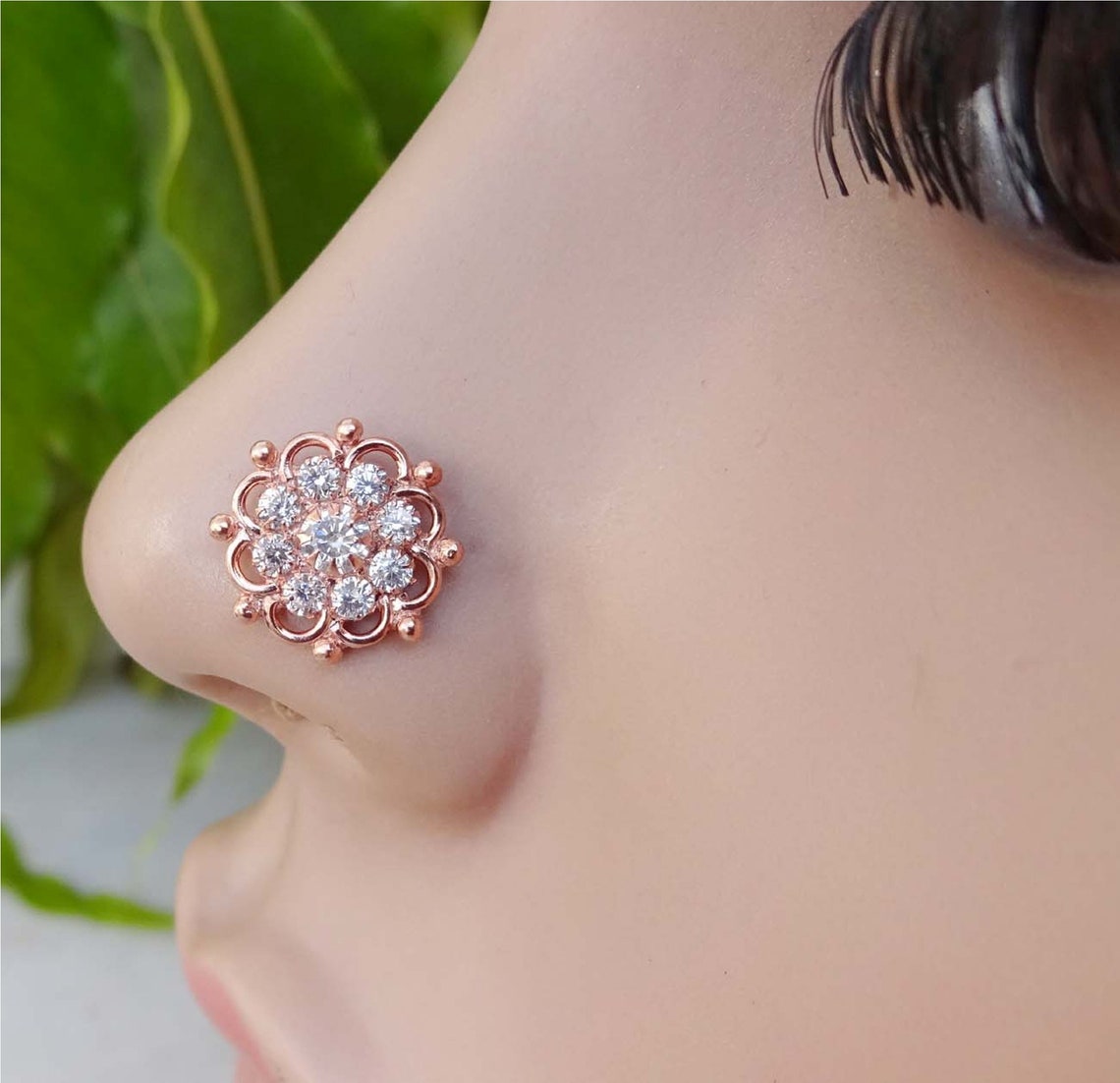 Rose Gold Nose Stud Diamond Nose Screw Back Screw Nose Stud Etsy