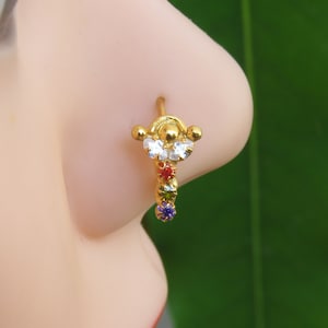 Multi Nose Ring Gold Nose Cuff Crystal Nose Ring 20g Nose Pin  Gold Nose Ring Indian Style nose jewelry Sapphire Nose Ring Crystal Nose Stud