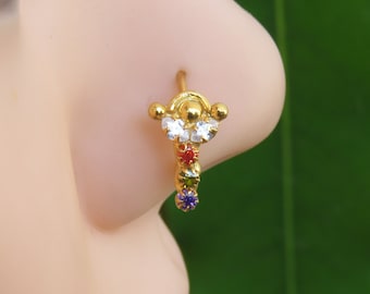 Anillo nasal de oro: anillo nasal de cristal multicolor de 20 g