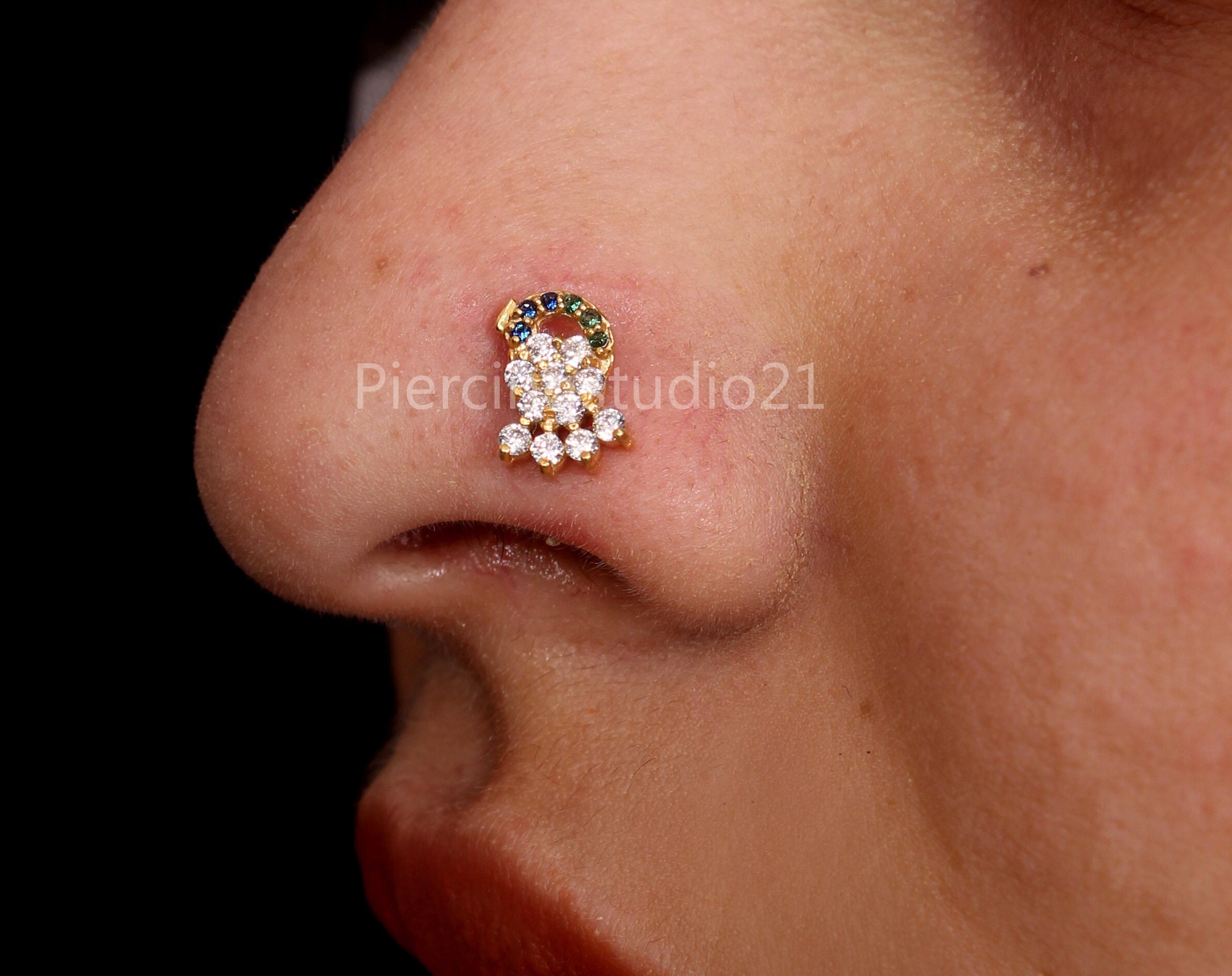 Unique Nose Stud 14K White Gold Nose Stud L Shape Nose Piercing