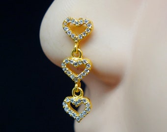 Dangle Heart Nose Ring: Crock Screw 925 Sterling Silver Indian Nose Jewelry