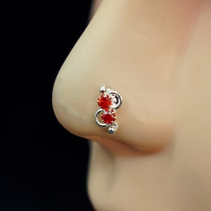 Sterling Silver Nose Stud: Orange CZ Indian Screw Nose Ring