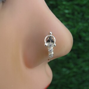Sterling Silver Indian Nose Ring: CZ Gemstone, 20g Hoop Piercing