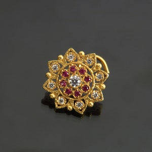 Unique Nose Ring 14K Gold Nose Stud Dangle Nose Stud Indian Nose Stud Flower Nose Stud 20g Nose Stud Indian Nose Ring Big Nose Stud