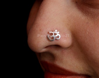 Indian Style Nose Ring Mother'd day sale CZ Nose Bone Indian Nose stud OM Nose Stud 925 Sterling Silver L Shape Nose Stud 16G Nose Piercing