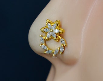 Gold Nose Stud : Indian Nose Ring Star Unique Handmade Piercing