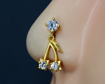Dangle Nose Piercing: Gold Nose Stud with Diamond 22-16 Gauge