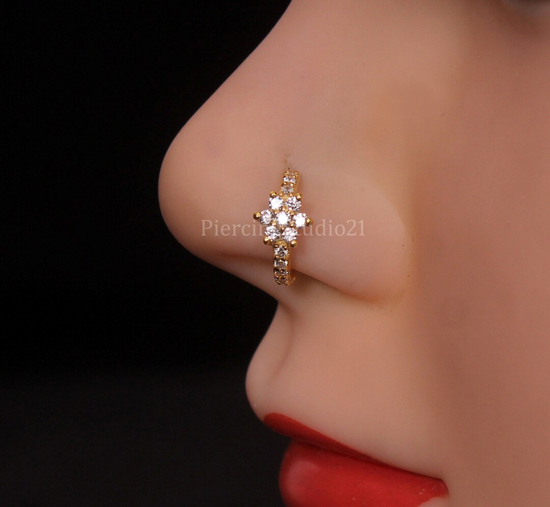 Diamond Gold Nose Piercing Gold Nose Ring Unique Nose Stud Dangle Nose