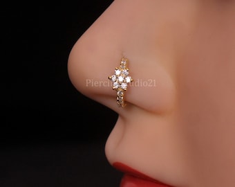 Diamond Gold Nose Piercing Gold Nose Ring Unique Nose Stud Dangle Nose Ring Indian Nose Ring 925 Sterling Silver Nose Stud CZ