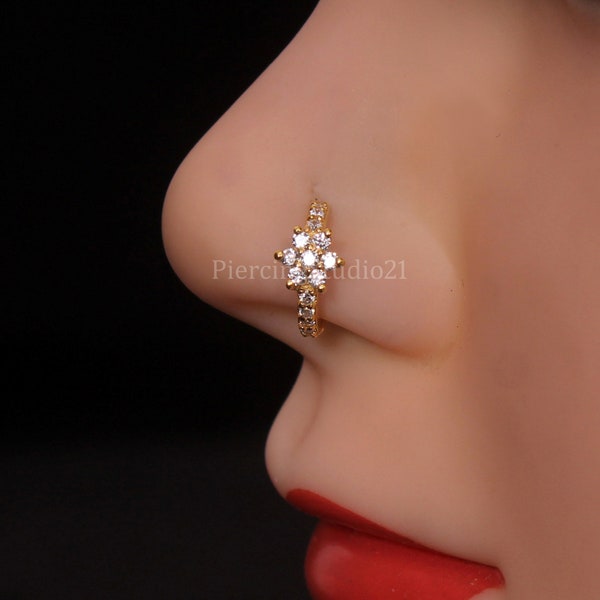 Diamant gouden neus piercing gouden neusring unieke neus Stud Dangle neusring Indiase neusring 925 sterling zilveren neus Stud CZ