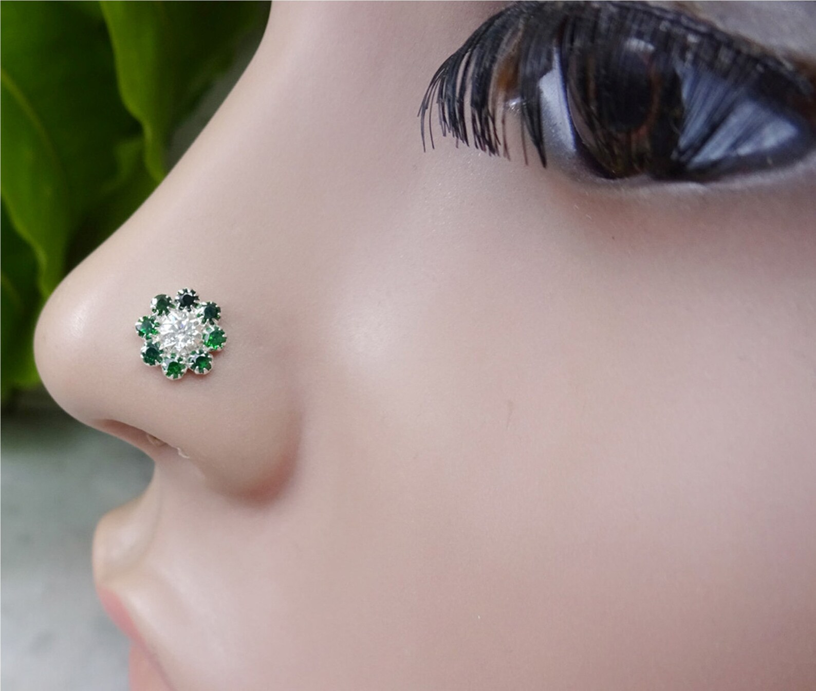 Emerald Nose Stud Crock Screw Nose Stud Flower Nose Cuff Etsy