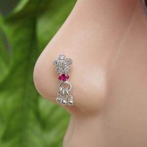 Näsring i sterlingsilver: Näsöring med rubin och kubisk zirkonia