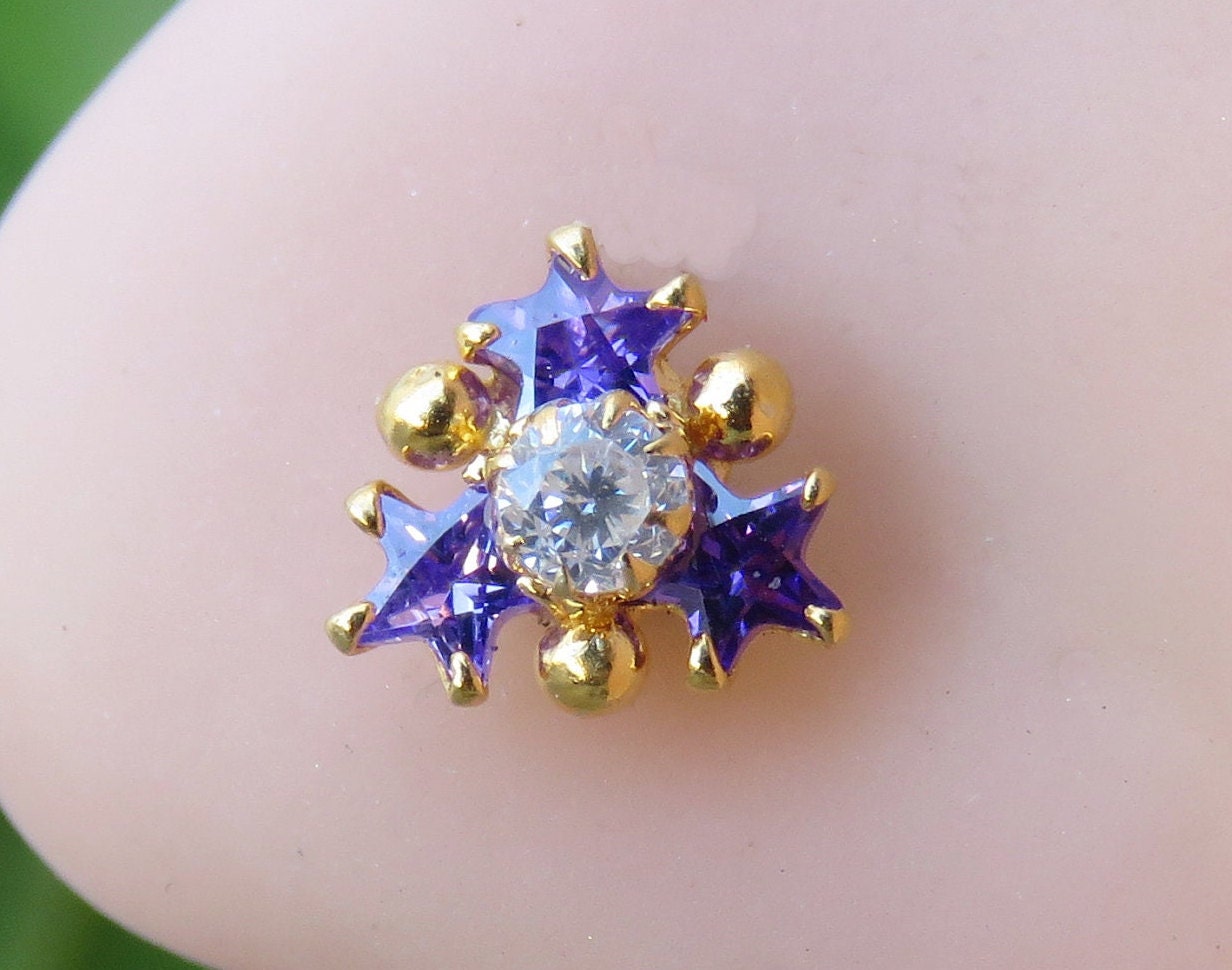 16g PVD Gold Smoke Blue Jeweled Petals Septum Clicker | PainfulPleasures –  Painful Pleasures