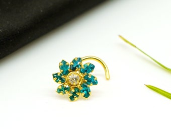 14k Gold Nose Ring: Sterling Silver Indian Floral Nose Stud