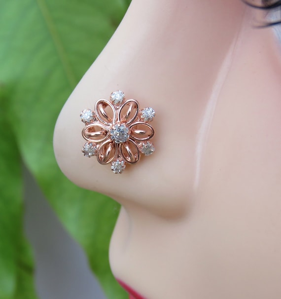 Rose Gold Plated 925 Sterling Silver Tribal Nose Ring Hoop with Design Rose Gold Plated 925 Sterling Silver Tribal Nose Ring Hoop with Design