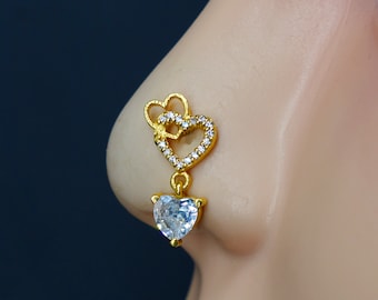 Gold Heart Nose Stud: Sterling Silver Indian Nose Ring