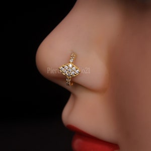 Unique Nose Stud Indian Nose Ring 925 Sterling Silver Nose Stud Dangle Nose Ring CZ Diamond Gold Nose Piercing Gold Nose Ring